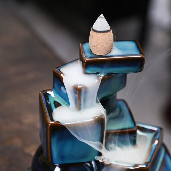Blue Cubes Waterfall-Cascading Backflow Incense Burner