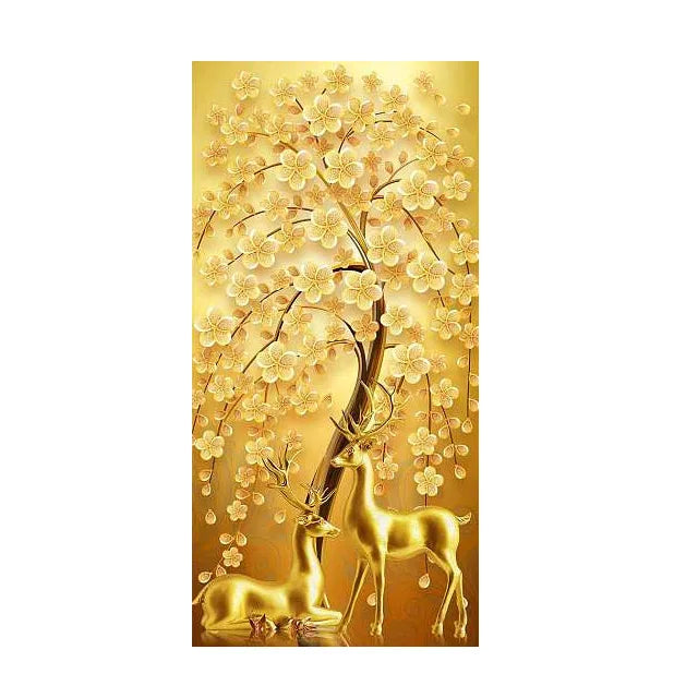 Abstract Golden Rich Tree Money Tree Oil Paintings on Canvas Poster Modern Landscape Wall Art Picture Print Home Decor No Frame