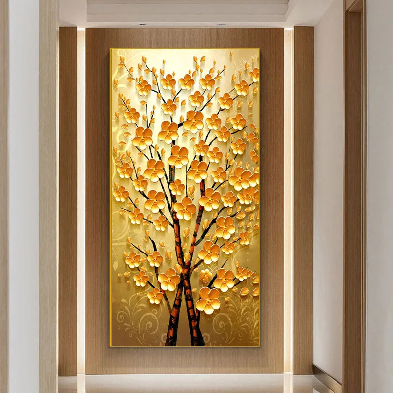 Abstract Golden Rich Tree Money Tree Oil Paintings on Canvas Poster Modern Landscape Wall Art Picture Print Home Decor No Frame