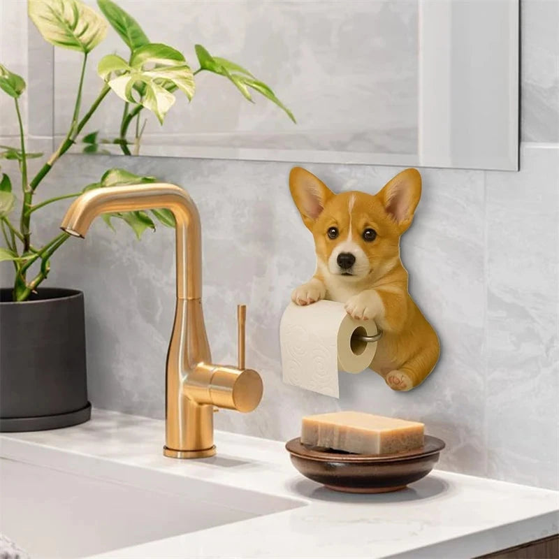 1 PCS Funny Dog Toilet Paper Holder Wall Mounted Resin Animal Statue Bathroom Tissue Roll Organizer Home Decor DSers Fulfillment