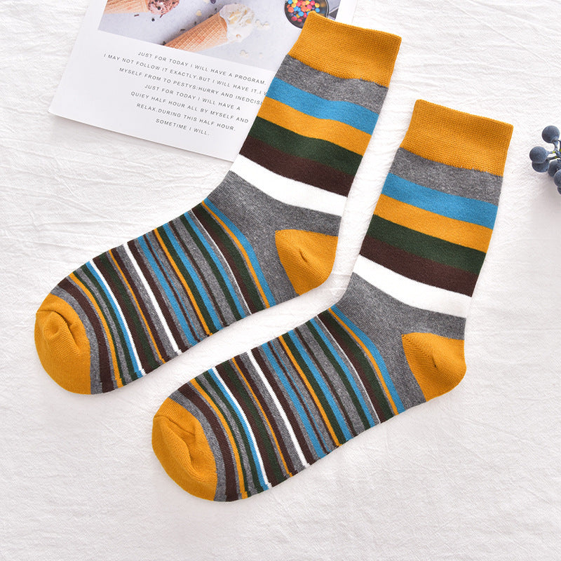 5 Pairs/Pack Fashion Trend Socks Men Cotton Thick Thin Stripes Pattern Retro Socks Business Party Crew Socks OneLoveCanada