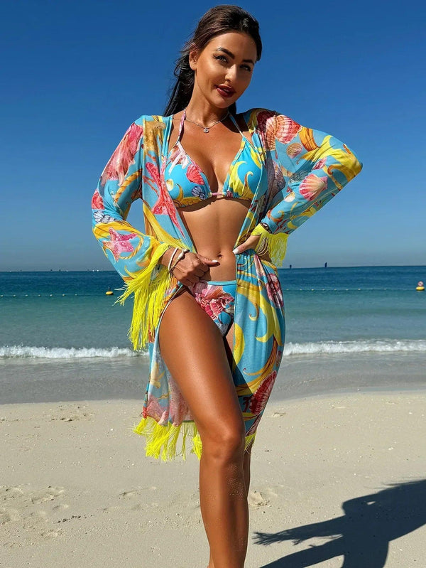 Feely sexy bikini tassel drape three piece set - Sexikinis Swim - Gifts for You 'n Me