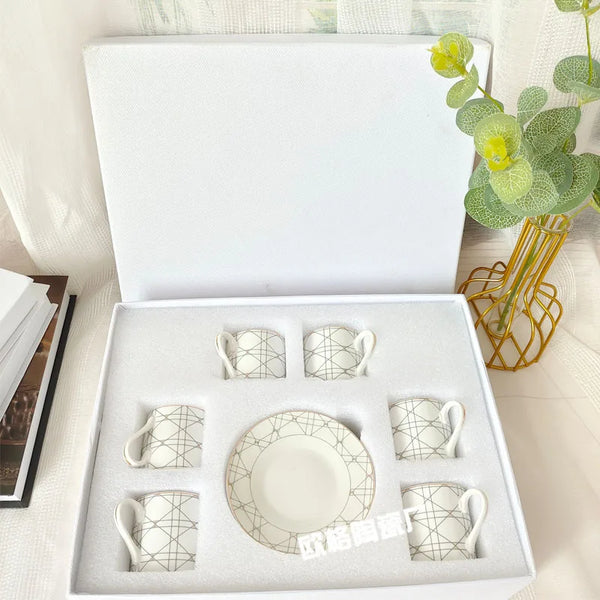 Gift Box Set 12Pcs Ceramic Espresso Coffee Cup Striped Dot Tea Milk Drinking Cups with Handle Mug for Office Dubai Gift Lucks