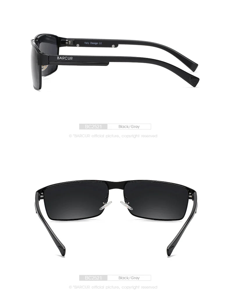 BARCUR Sunglasses Men’s Original Rectangle Fashionable Business Sunglasses – Polarized UV400 Protection for Driving Hiking Sports and Casual Wear – Trendy Fashion Shades Oculos De Sol with Anti-Reflective TAC Lenses