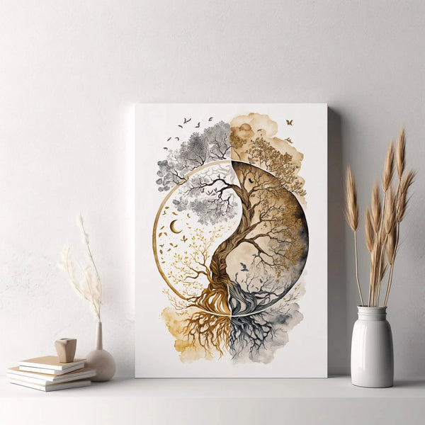 Buddha Wall Art - Yin Yang Tree Poster Canvas Painting