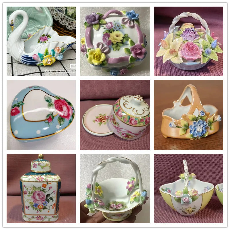 Resin Flower Jewelry Storage Box Vase Flower Basket  Jewelry Case Storage Jewelry Organizer Display Home Decor Ornament