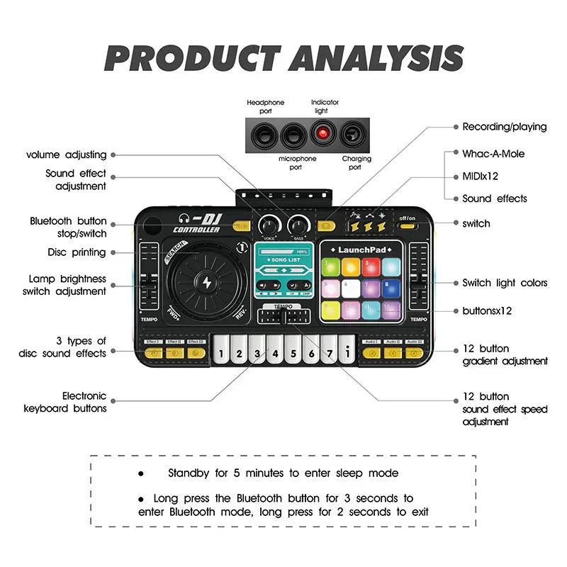 Kids DJ Mixer Music Toy with Microphone Educational Musical Playset