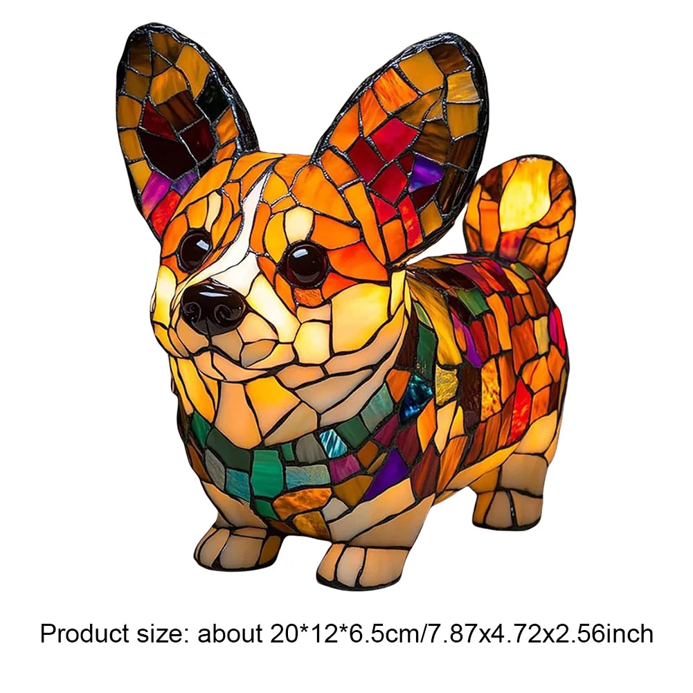 Animal Resin Night Light LED Desk Lamp Nightstand Lamp Resin Stained Dog Tabletop Night Light Cute Pet Dogs for Bedroom Ornament