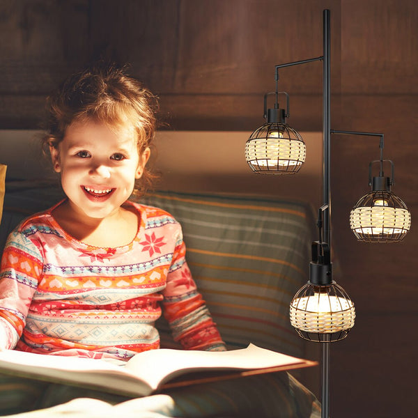 Depuley Industrial Floor Lamp LED Tree Standing Lamps Metal Rattan Cage Shape Tall Pole Reading Lighting 8W E26 Bulb Include