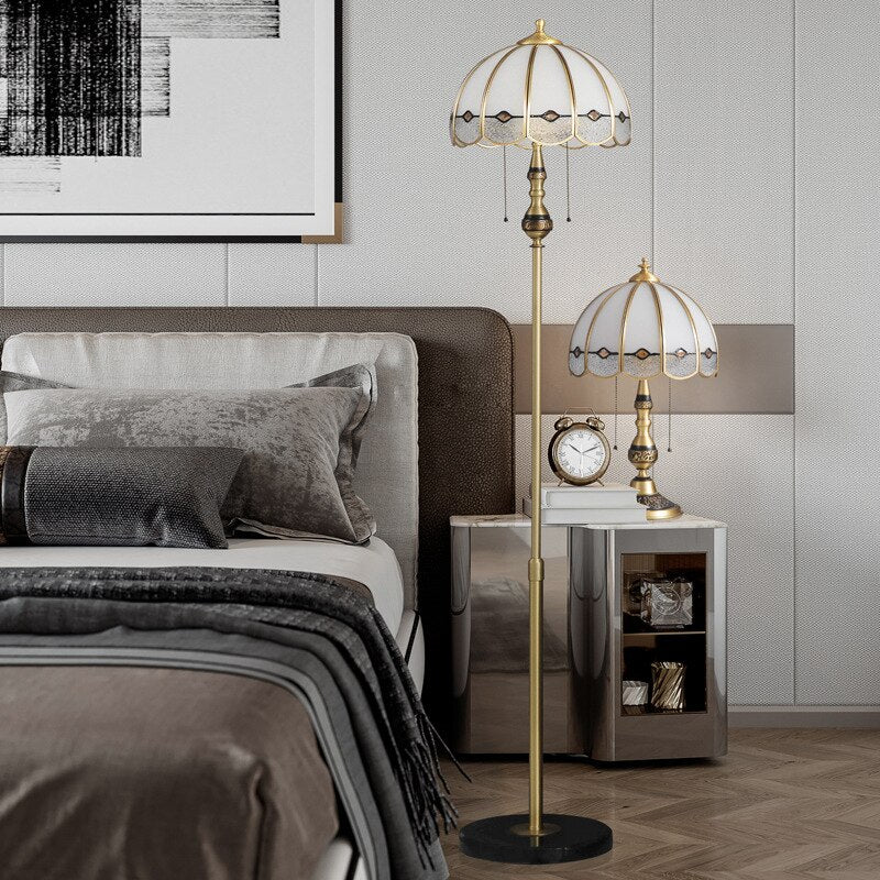 Vintage All Brass Floor Lamp LED American New Chinese Living Room Sofa Side Lamp European Bedroom Bedside Floor Lamp
