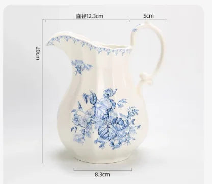 Ceramic Vase Retro Rose Pastoral Bow Pattern Vase Home Decoration Desktop Ornaments French Romantic Flower Container Gift