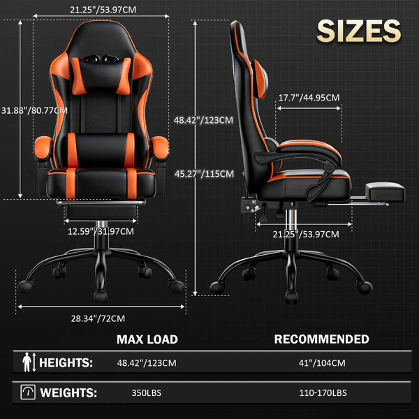 Gaming Chair with Footrest Reclining PU Leather Ergonomic Office Desk Chair