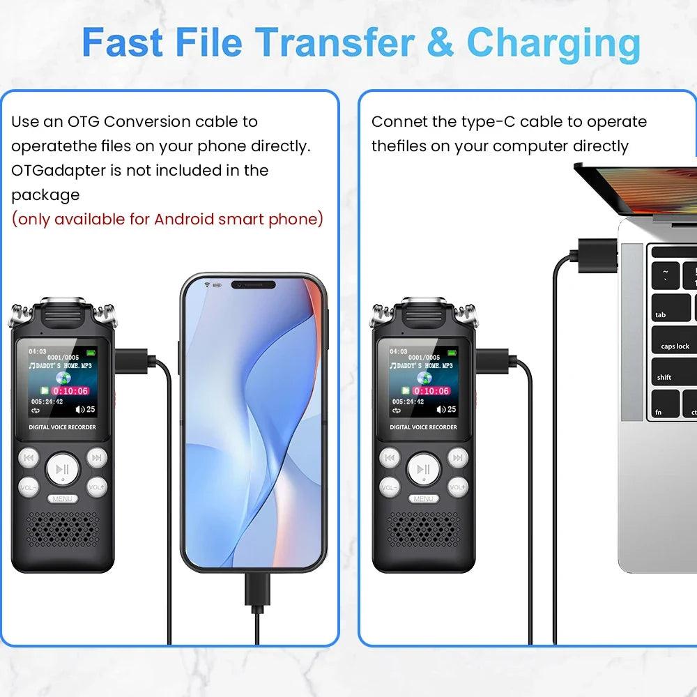 Professional Voice Activated Digital Audio Voice Recorder 8GB 16GB 32G Noise Cancelling Recording PCM Support OTG WAV MP3 Player
