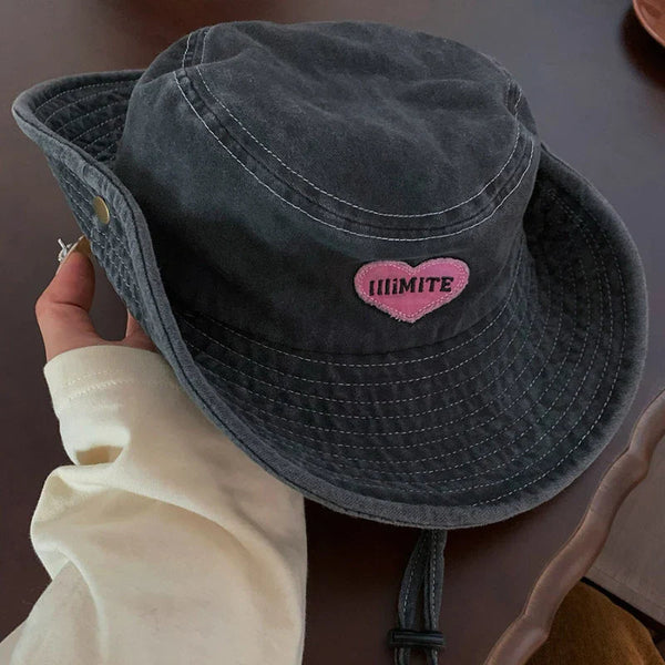 Japanese Retro Washed Cowboy Hats for Women Spring and Summer Outdoor Camping Sun Protection Sweet Pink Love Bucket Caps OneLoveCanada