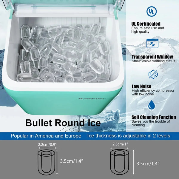 Portable Countertop Ice Maker Machine 44Lbs/24H Self-Clean w/Scoop Mint Green, ice cube maker machine electric , home appliance