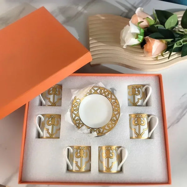 Gift Box Set 12Pcs Ceramic Espresso Coffee Cup Striped Dot Tea Milk Drinking Cups with Handle Mug for Office Dubai Gift Lucks