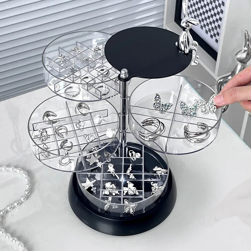Rotating Jewelry Storage Box High-transparency Acrylic Multi-layered Partitioned Storage Rack Earring Ring Jewelry Box