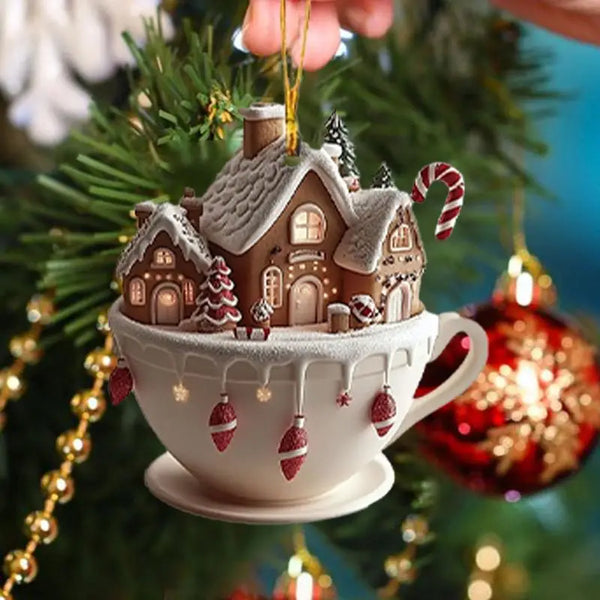 Christmas Coffee Cup Ornaments Coffee Mug Decorative Tree Hanging 2025 Xmas Navidad 2026 New Year Easter Bunny Party Supplies