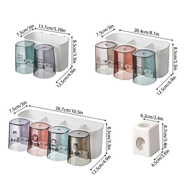 Wall Mounted Automatic Toothpaste Dispenser with Toothbrush Holder No Drilling Multifunctional Bathroom Organiser