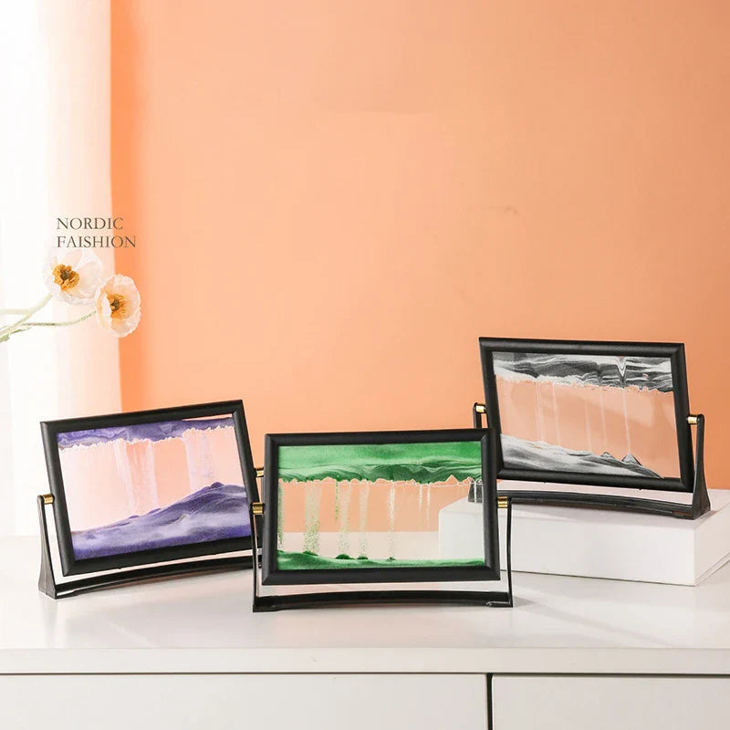 Rotatable Moving Sand Art Picture Square Glass Hourglass 3D Sandscape in Motion Quicksand Hourglass Creativity Home Decor Gifts