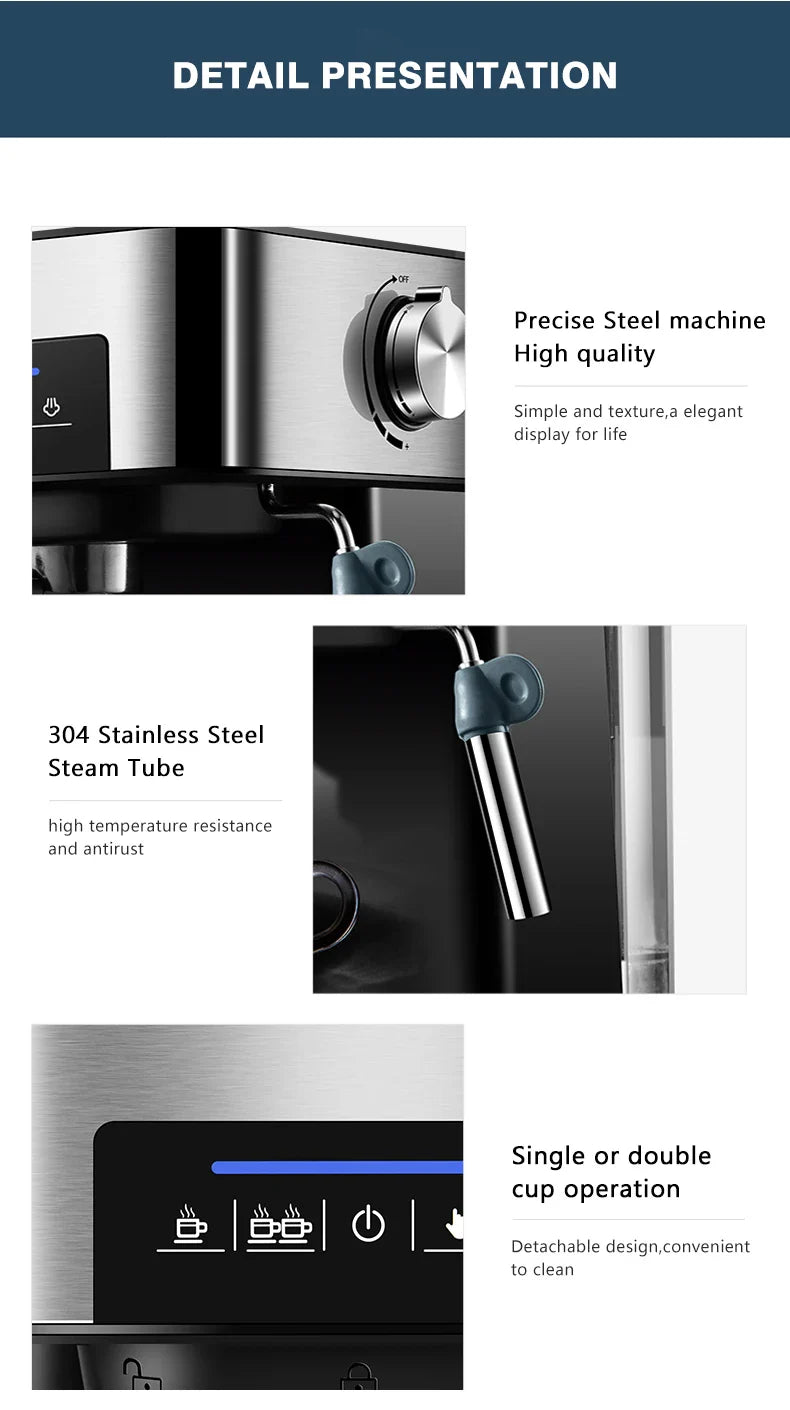 Semi-Automatic Espresso Machine 20Bar High Pressure Extractor 3-in-1