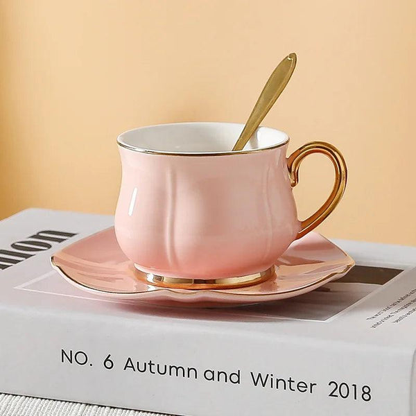 180ml European Espresso Cup Plate Set Light Luxury Gold Handle Ceramic Cup Coffee Cup And Dish Set Afternoon Camellia Tea Cup