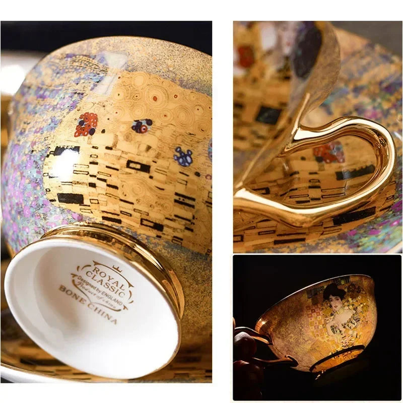 Klimt Kiss Bone China Mugs Coffee Cups With Spoon Gustav klimt Porcelain Wedding Birthday Gifts Office Household Drinkware
