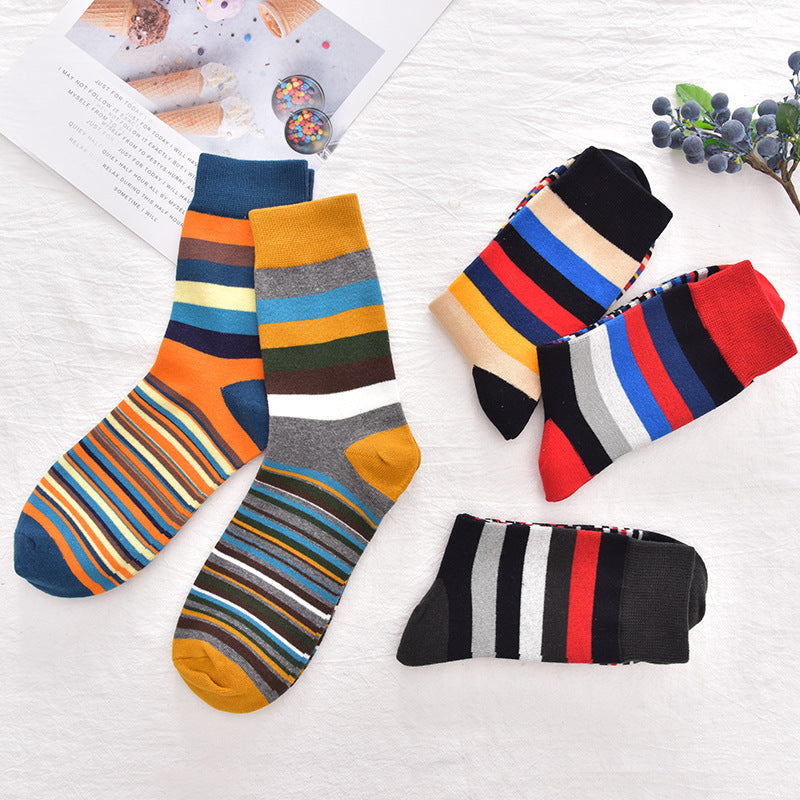 5 Pairs/Pack Fashion Trend Socks Men Cotton Thick Thin Stripes Pattern Retro Socks Business Party Crew Socks OneLoveCanada