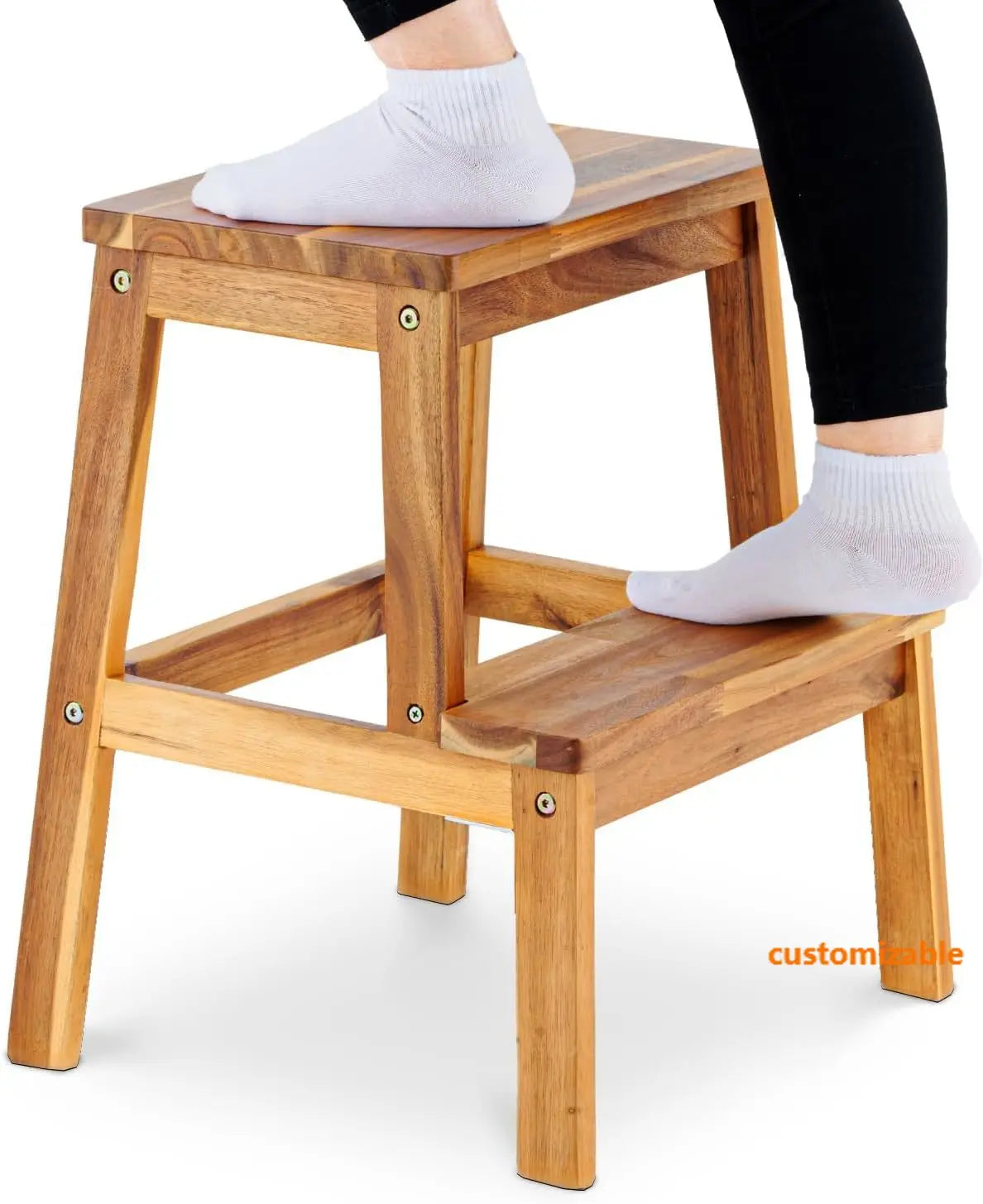 2 Step Wood Stool, Wooden Stepping Stools for Adults & Kids 350 lbs, Kids Stepping Chair, Bathroom, Bedroom Bench