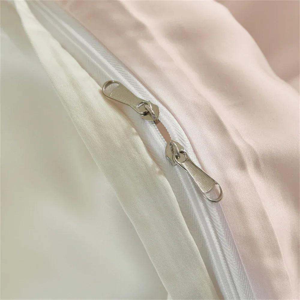 Liv-Esthete Women Pink 100% Silk Bedding Set Healthy Silky Double Color Queen King Duvet Cover Flat Sheet Pillowcase Bed Linen - Gifts for You 'n Me