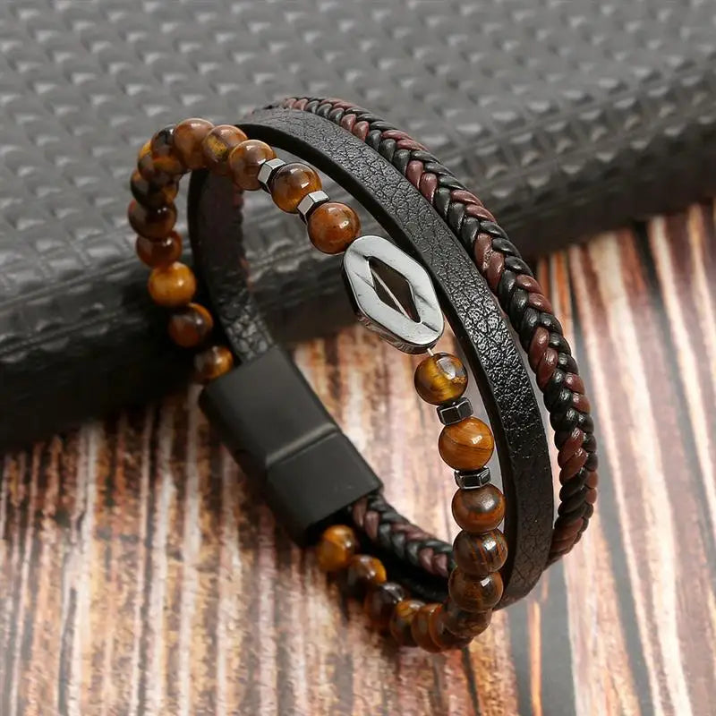 Classic Men's Leather Bracelet Hand-Woven