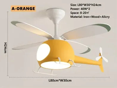 DecorBites™ Helicopter Ceiling Fan Chandeliers: Nordic Creative Kids Room Decor Lamp Decorbites