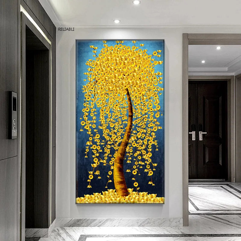 Abstract Golden Rich Tree Money Tree Oil Paintings on Canvas Poster Modern Landscape Wall Art Picture Print Home Decor No Frame