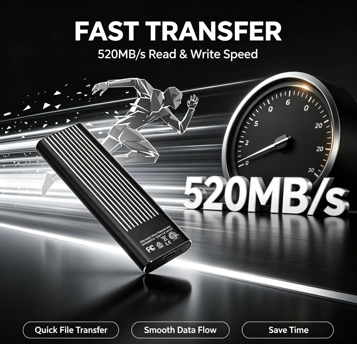Portable External SSD USB3.2, High Speed 1TB-16TB Solid State Drive, Lightweight Pocket Design for Laptop, Desktop, Mac & Phone