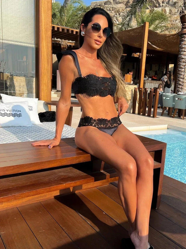 Sexy Black Lace Three Piece swimsuit - Sexikinis Swim - Gifts for You 'n Me