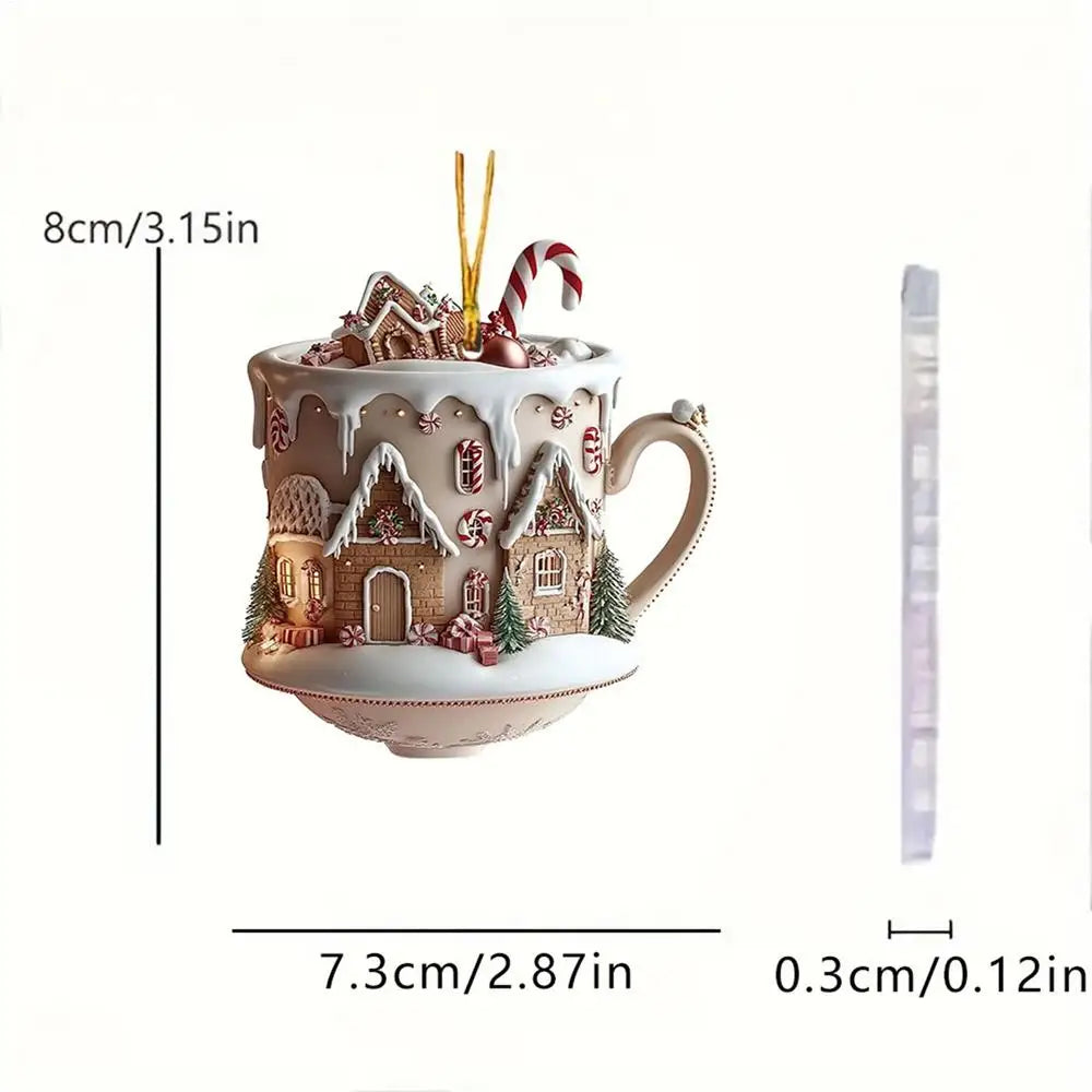 Christmas Coffee Cup Ornaments Coffee Mug Decorative Tree Hanging 2025 Xmas Navidad 2026 New Year Easter Bunny Party Supplies