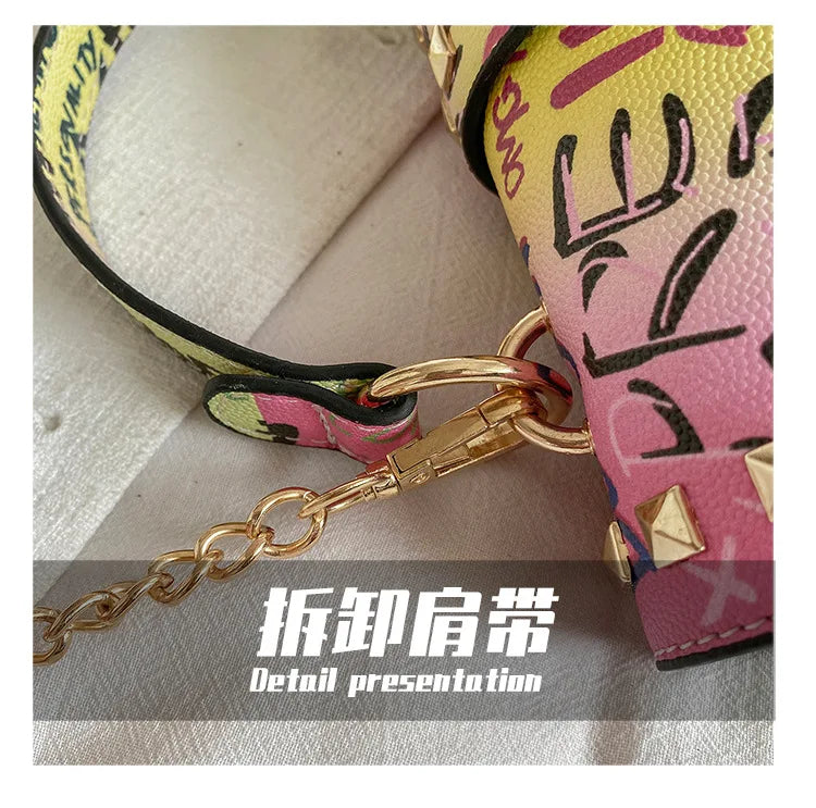 Fashion Shoulder Bag for Ladies High Quality Women Studded Graffiti Crossbody Bags Female Luxury Designer Summer Handbags OneLoveCanada