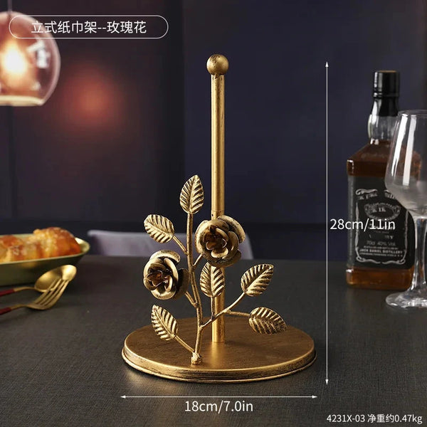 Kitchen Luxury Vertical Tissue Holder Multi Functional Metal Paper Roll Holder Rose Shaped Art Storage Rack Tissue Boxes DSers Fulfillment