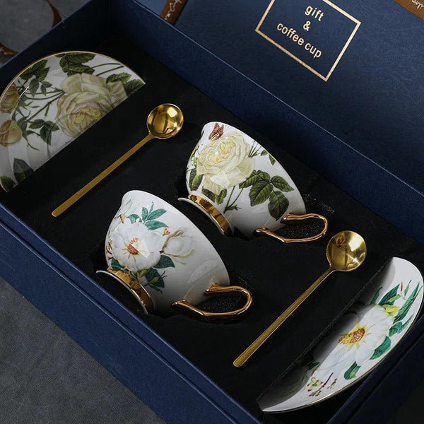 Retro Ceramic Gold-rimmed Coffee Mugs European Bone China Coffee Cups and Saucers Set Light Luxury Tea Cups Gift
