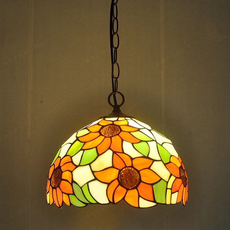 12-inch American-style Embankment Flower Chandelier Tiffany Style Milk Tea Shop Coffee Restaurant Glass Lighting E27 230V 220V