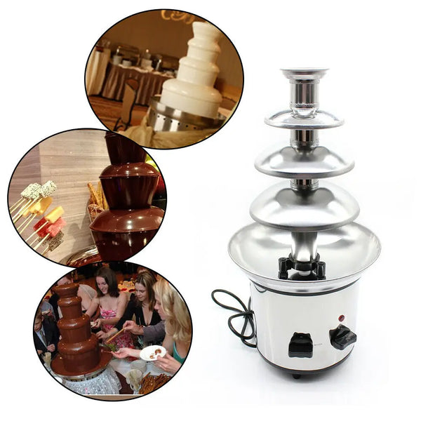 4-Layer Chocolate Fountain Machine Stainless Steel Chocolate Cheese Melt Heating Fondue Machine DIY Home Appliances