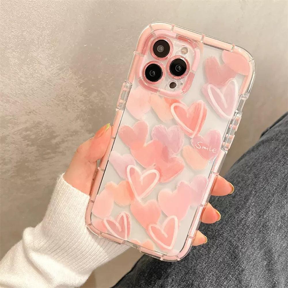 Cute Love Heart Soft Shockproof Bumper Transparent Phone Case For iPhone 12 13 Pro Max Silicone Back Cover Case  Cute Side Small Pattern for Women Girls Soft Silicone Shockproof Protective Cover