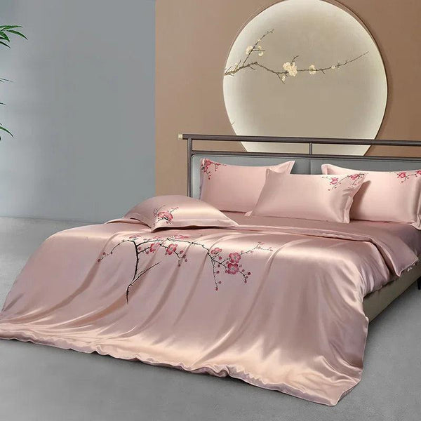 25mm Mulberry Silk Flowers Bedding set Top Grade Luxury Mulberry Silk Soft Duvet Cover Bed sheet 2Pillowcases Double Queen King - Gifts for You 'n Me