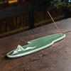 Celadon Green Ceramic Incense Stick Holder With Mountains