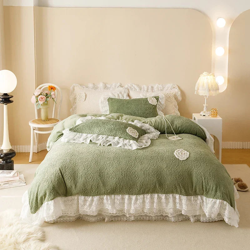 Velvet Lace Ruffles Bedding Set