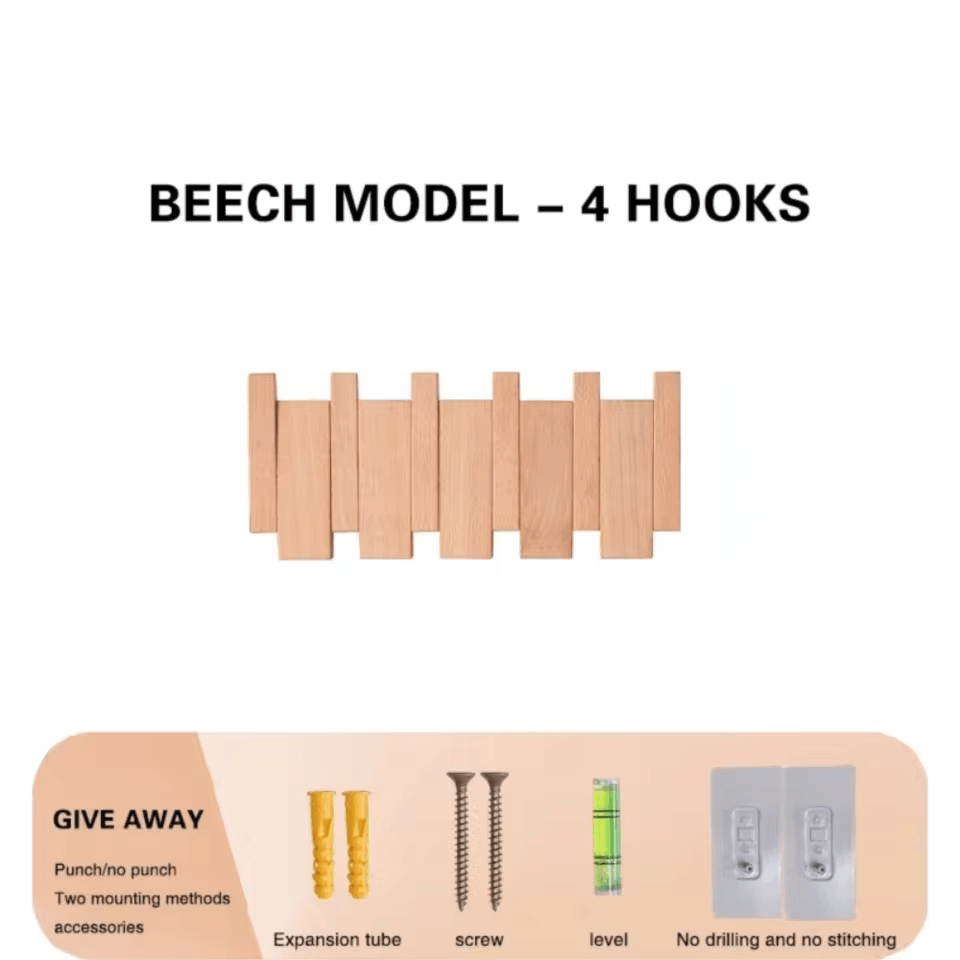 Wooden Piano Coat Rack Wall Mounted Solid Wood Hooks 4 6 8 Hook Organizer