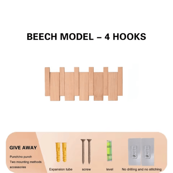 Wooden Piano Coat Rack Wall Mounted Solid Wood Hooks 4 6 8 Hook Organizer