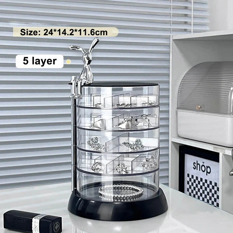 Rotating Jewelry Storage Box High-transparency Acrylic Multi-layered Partitioned Storage Rack Earring Ring Jewelry Box