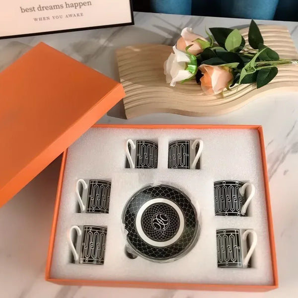 Gift Box Set 12Pcs Ceramic Espresso Coffee Cup Striped Dot Tea Milk Drinking Cups with Handle Mug for Office Dubai Gift Lucks