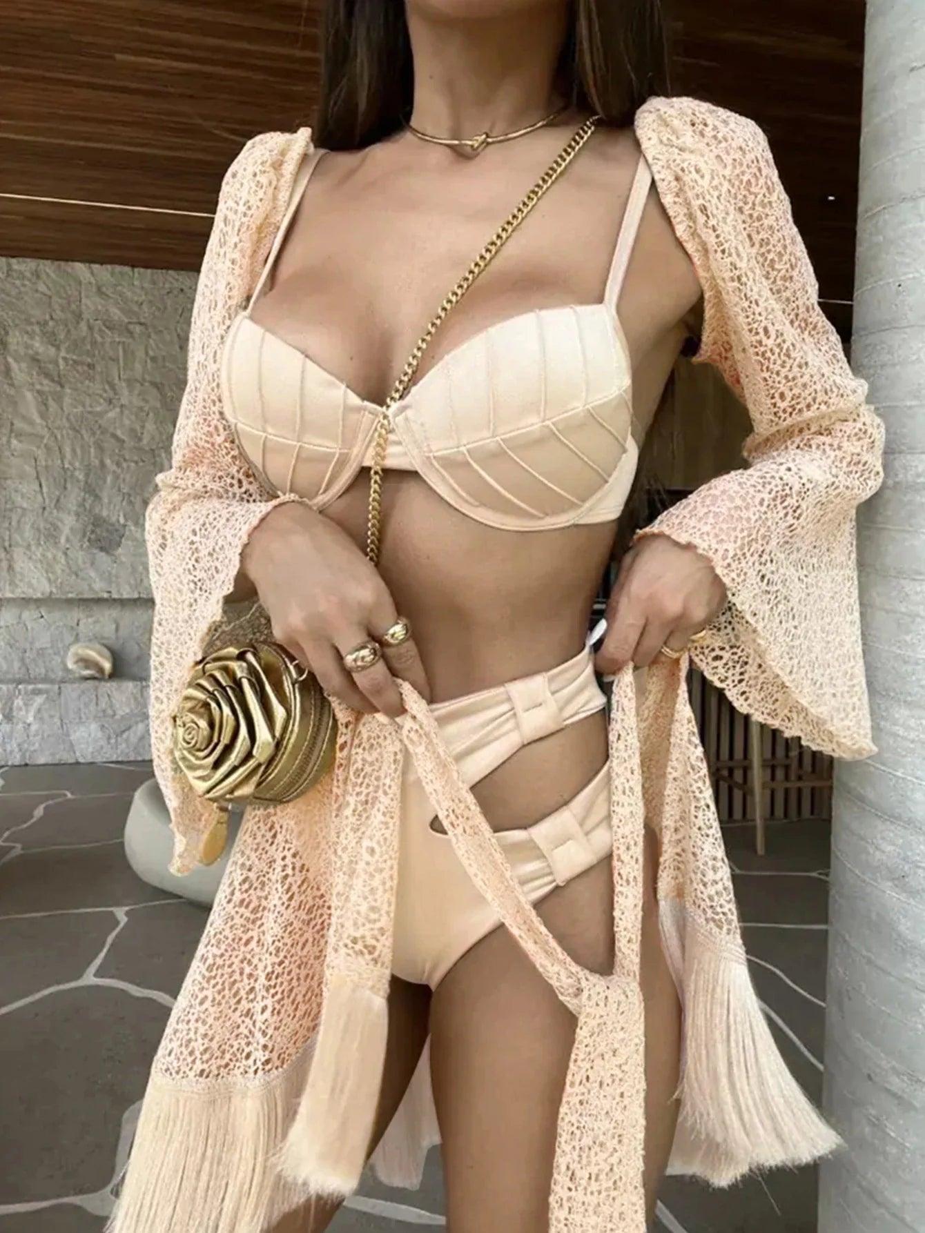Sexy Tassel three piece swimsuit - Sexikinis Swim
